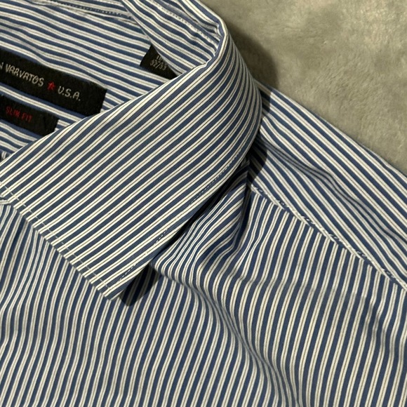 John Varvatos USA Slim Fit Blue White Stripe Button Down Shirt Mens 16.5 / 32-33 - Picture 3 of 12